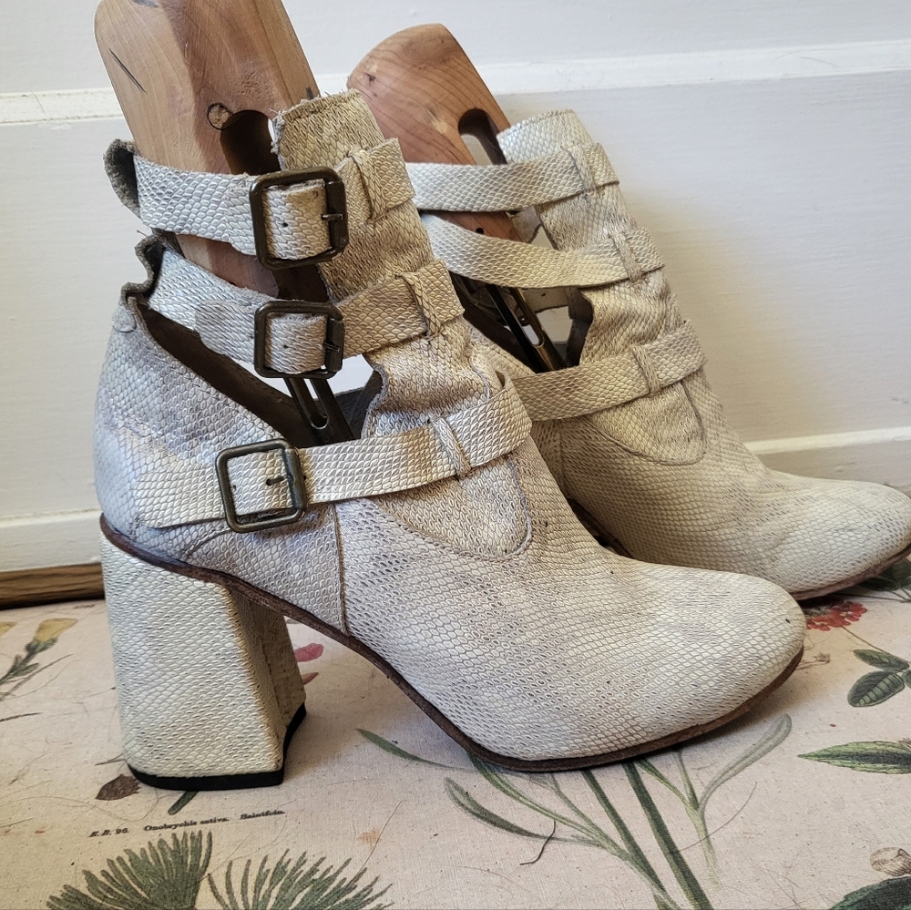 Freebird by Steven Cream Textured Strappy Heeled Boots